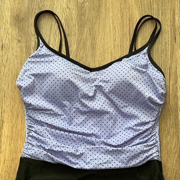 Trimshaper Swimsuit One Piece Purple Black‎ Polka Dot Bathing Suit Size 12 - Picture 2 of 7